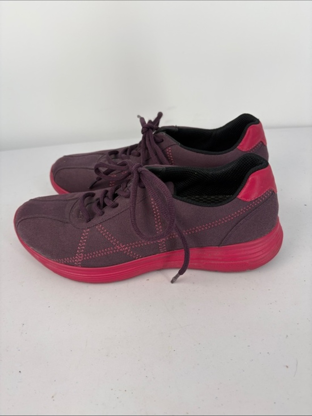 🫒 hotter Plum and Pink leather upper Sneakers-Star std